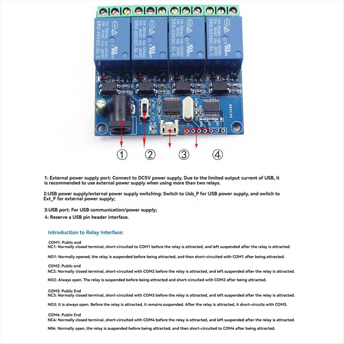 Relay Module 5V - Módulo de Relé USB de 4